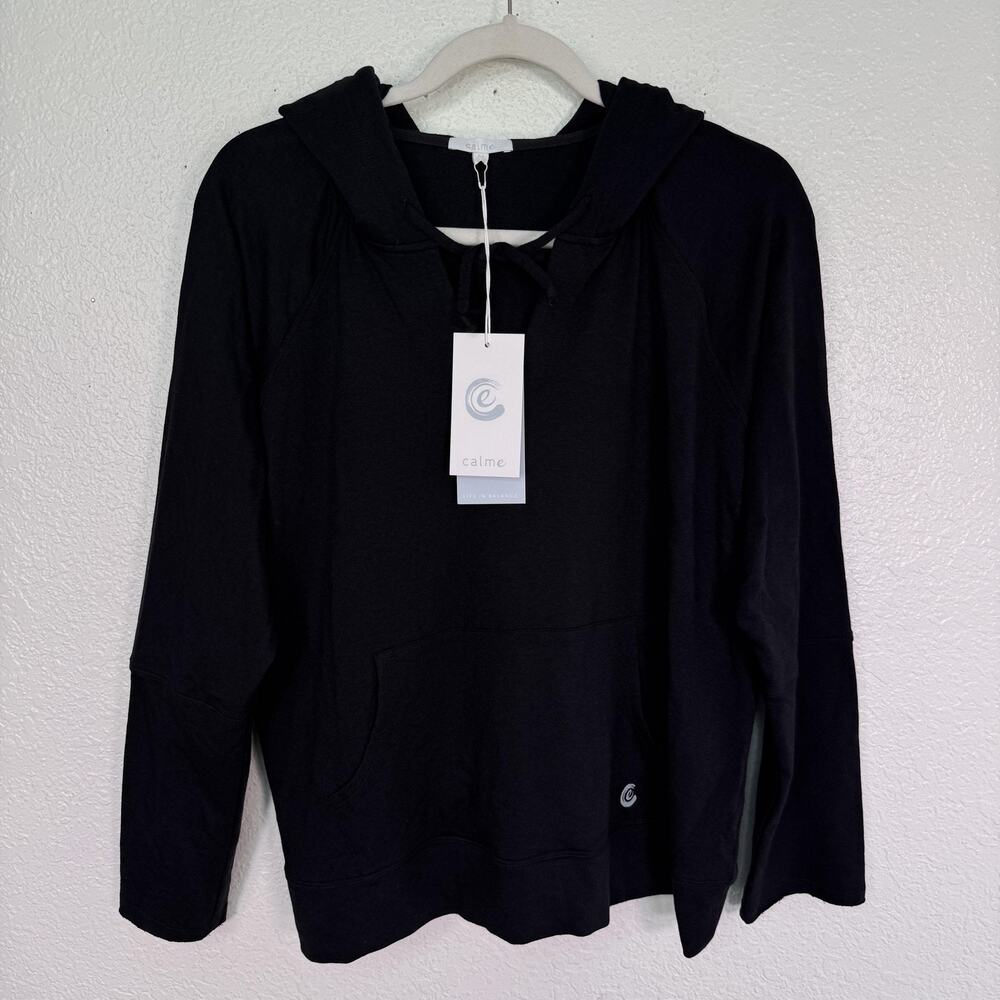 Calme Natalie Hoodie Pullover Womens Medium Black Tencel Organic Cotton NEW